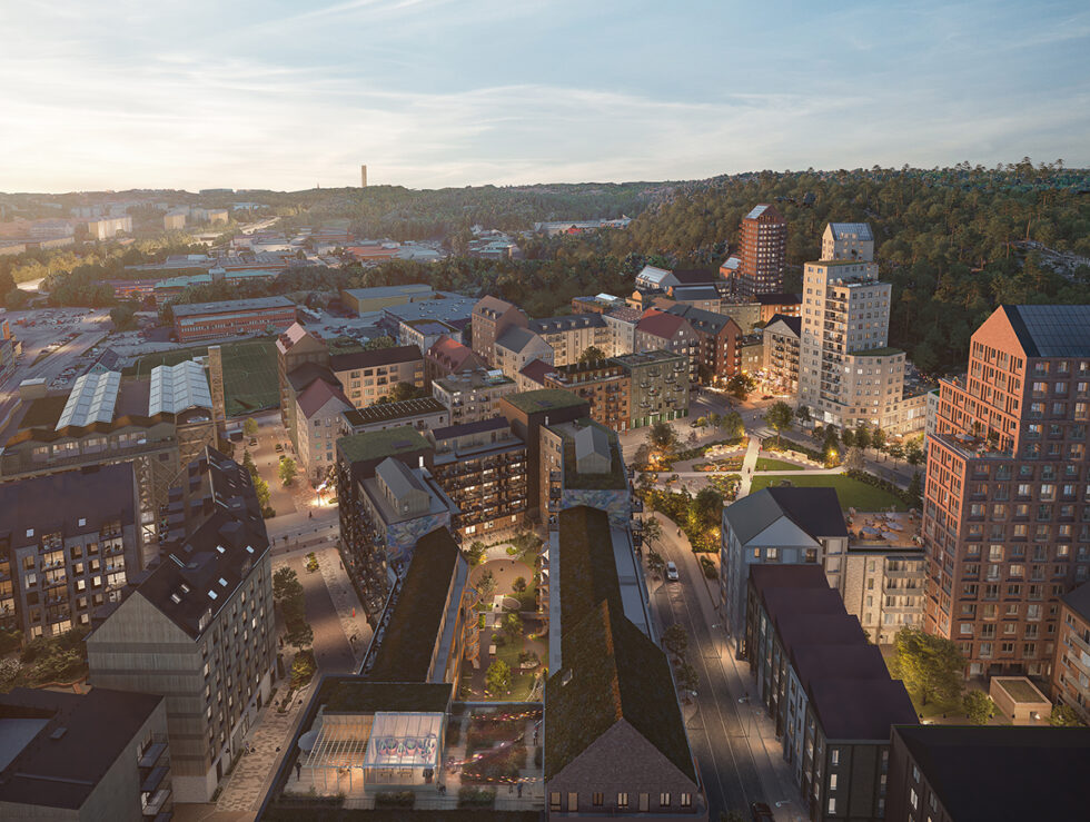 illistration över det nya området Explora i Södra Änggården som Bonava och Obos bygger tillsammans