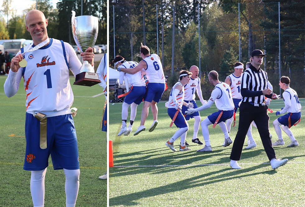 K-Prefabs vd Stefan Paulsson blev nyligen svensk mästare i flaggfotboll med sitt lag Kristianstad Predators. Foto: DM Photo