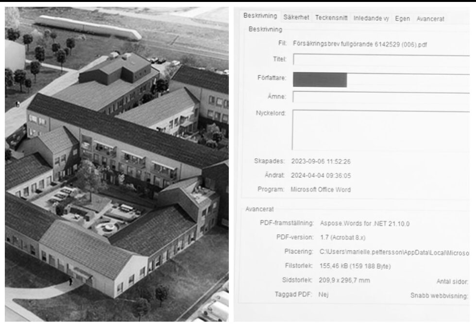 skiss över vårdboendet lantlyckan och en bild som visar PDF:en